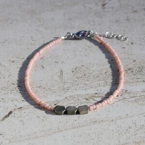 Pale Pink Beaded Bracelet with Hexagon Charms